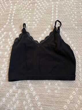 wild fable Black Ribbed Lace-Trim tank